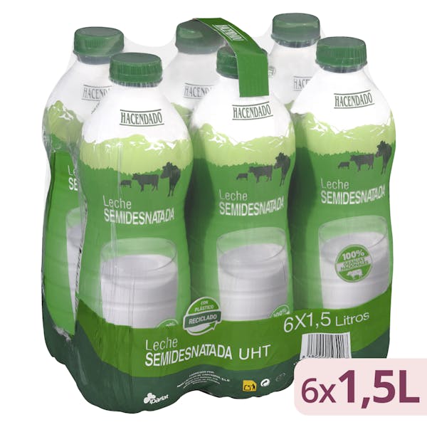 Leche semidesnatada Hacendado 6 botellas X 1.5 L en Mercadona