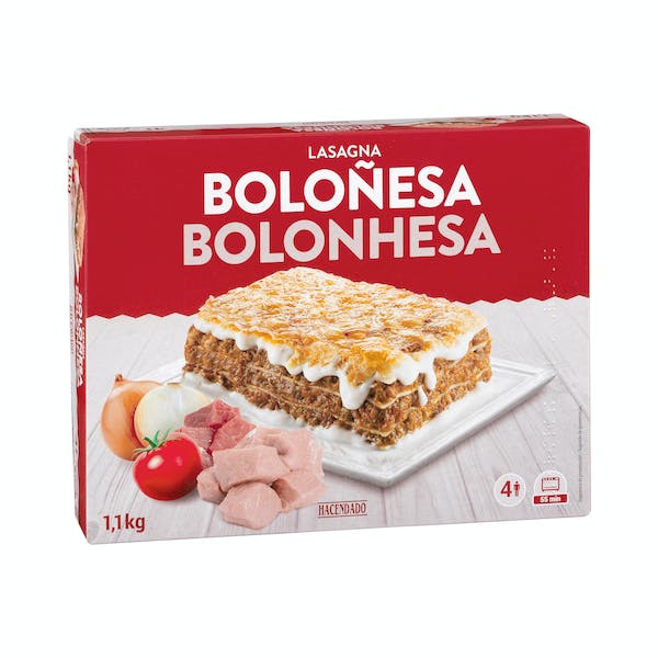 Lasaña boloñesa familiar Hacendado ultracongelada Bandeja 1.1 kg en Mercadona