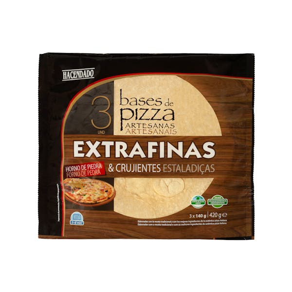 Bases de pizza artesanas extrafinas y crujientes Hacendado ultracongeladas Paquete 0.42 kg en Mercadona