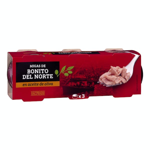 Migas de bonito del norte en aceite de oliva Hacendado 3 latas X 0.052 kg en Mercadona