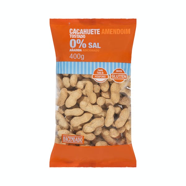 Cacahuete tostado 0% sal añadida Hacendado Paquete 0.4 kg en Mercadona