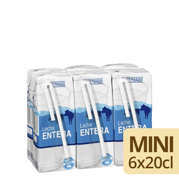 Leche entera Hacendado 6 mini bricks X 200 ml en Mercadona