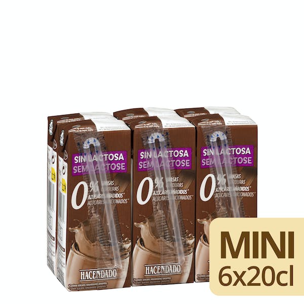Batido sin lactosa de chocolate Hacendado 0% m.g 0% sin azúcares añadidos 6 mini bricks X 200 ml en Mercadona
