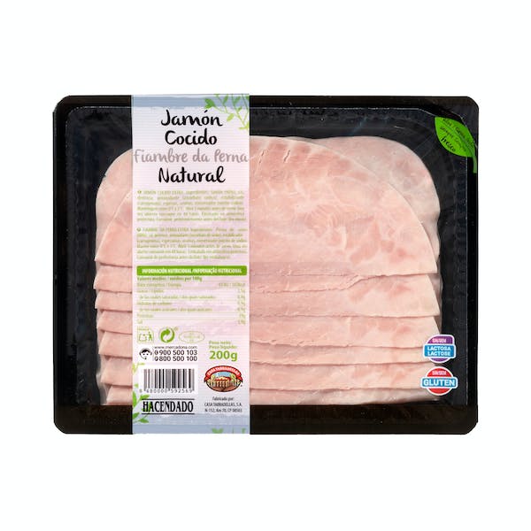 Jamón cocido natural Hacendado lonchas Paquete 0.2 kg en Mercadona
