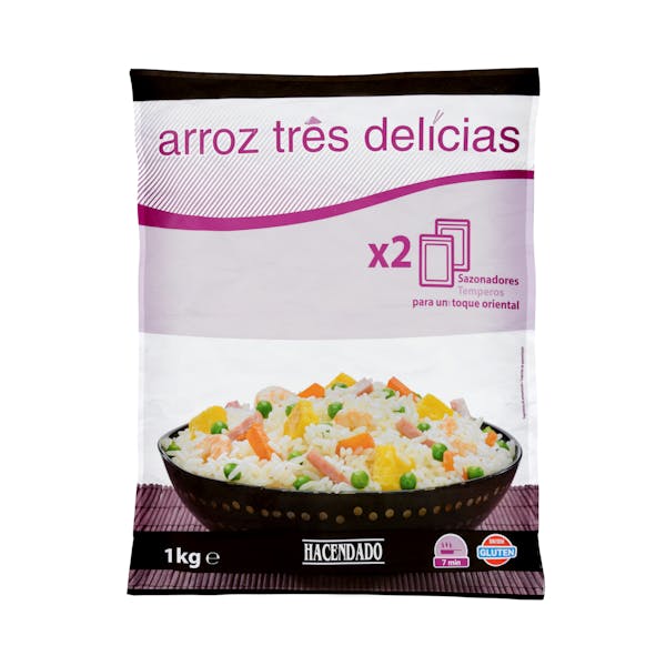 Arroz tres delicias Hacendado ultracongelado Paquete 1 kg en Mercadona