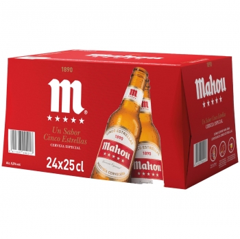 Cerveza Mahou 5 Estrellas especial pack de 24 botellas de 25 cl. en Carrefour