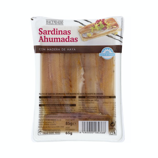 Filetes de sardina ahumada Hacendado en aceite de girasol Bandeja 0.085 kg en Mercadona