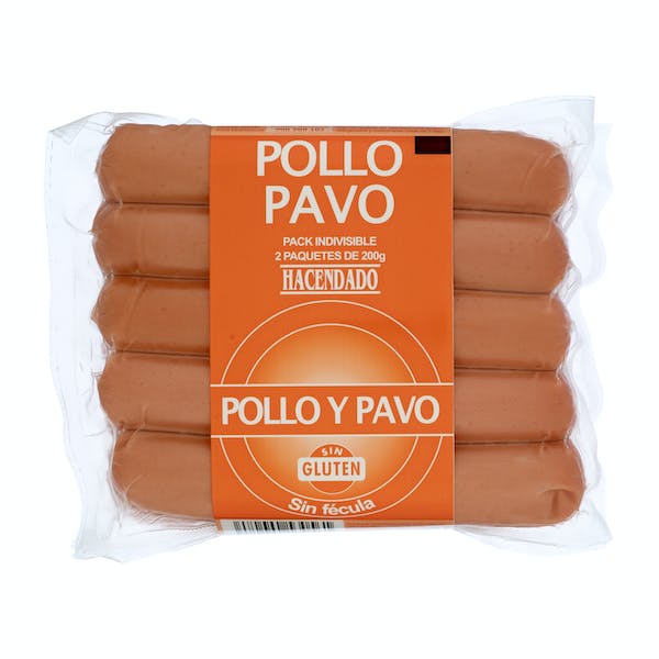 Salchichas pollo y pavo Hacendado 2 paquetes X 0.2 kg en Mercadona