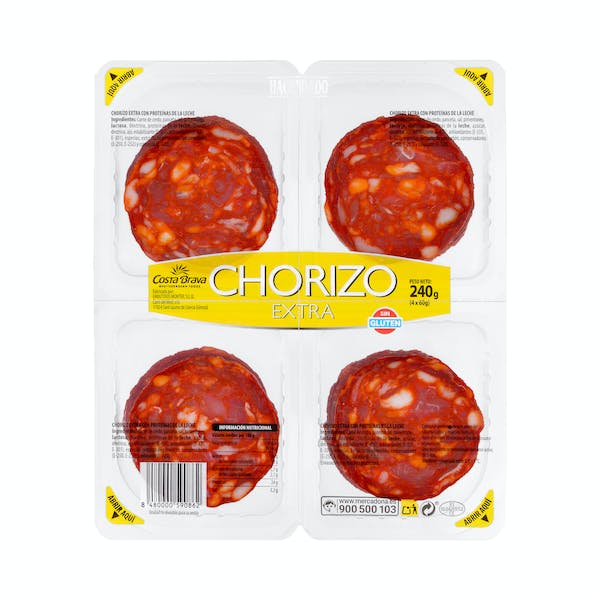 Chorizo extra Hacendado lonchas 4 paquetes X 0.06 kg en Mercadona