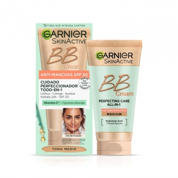 Garnier BB Cream Anti-Manchas FPS 50 Hidratante Todo en uno con color tono medio. Glicerina vegetal + Vitamina E, Unifica, Protege e Hidrata - 50 ml en Amazon