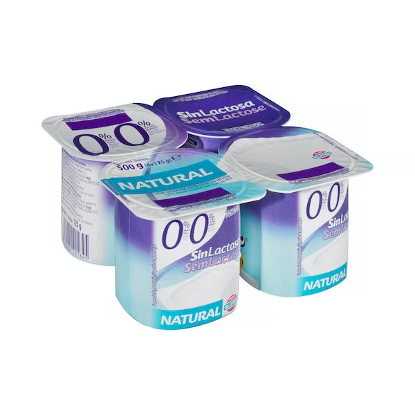 Yogur sin lactosa natural Hacendado 0% materia grasa 0% sin azúcares añadidos 4 ud. X 0.125 kg en Mercadona