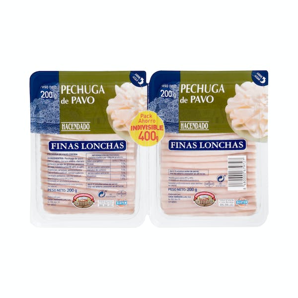 Pechuga de pavo Hacendado finas lonchas 2 paquetes X 0.2 kg en Mercadona