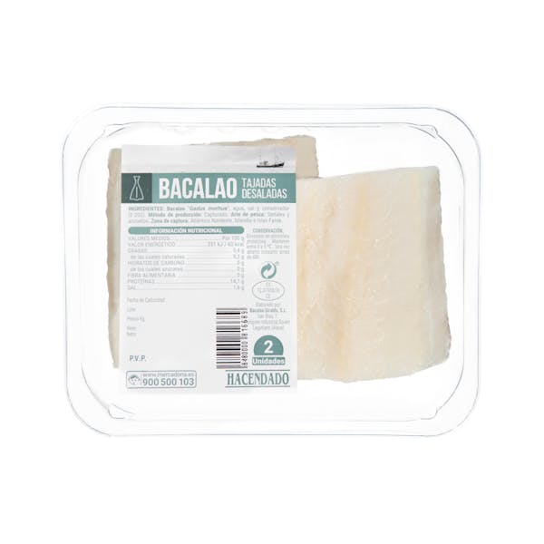 Tajadas de bacalao Hacendado desaladas Bandeja 0.24 kg en Mercadona