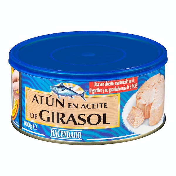 Atún en aceite de girasol Hacendado Lata 0.9 kg en Mercadona