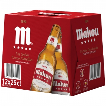 Cerveza Mahou 5 Estrellas especial pack de 12 botellas de 25 cl. en Carrefour