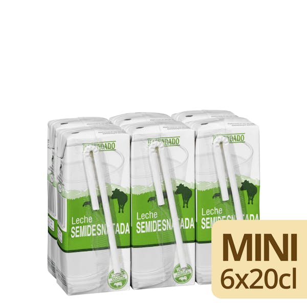 Leche semidesnatada Hacendado 6 mini bricks X 200 ml en Mercadona