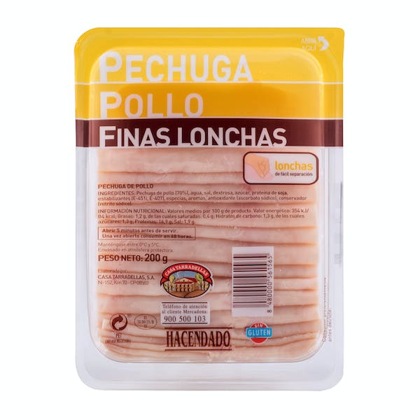 Pechuga de pollo Hacendado finas lonchas Paquete 0.2 kg en Mercadona