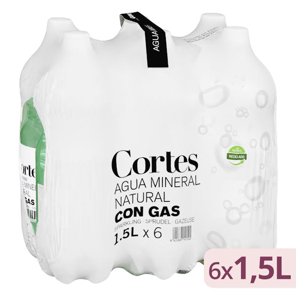 Agua mineral con gas Cortes grande 6 botellas X 1.5 L en Mercadona