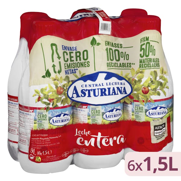 Leche entera Asturiana 6 botellas X 1.5 L en Mercadona