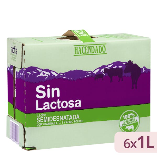 Leche semidesnatada sin lactosa Hacendado 6 bricks X 1 L en Mercadona