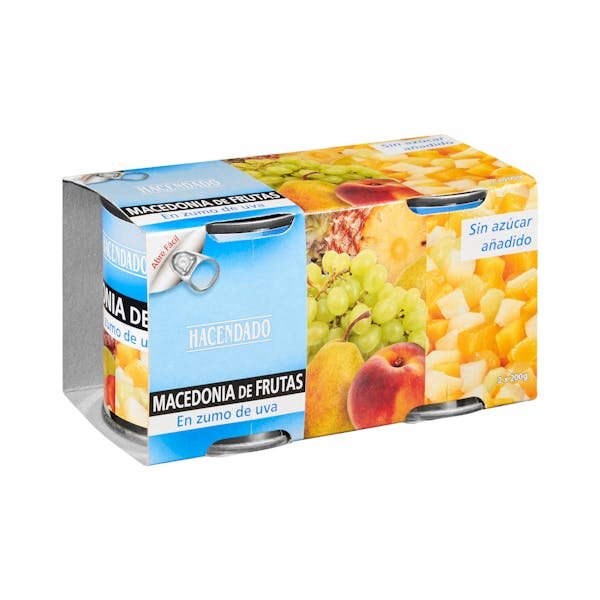 Macedonia de frutas Hacendado en zumo de uva 2 latas X 0.115 kg en Mercadona