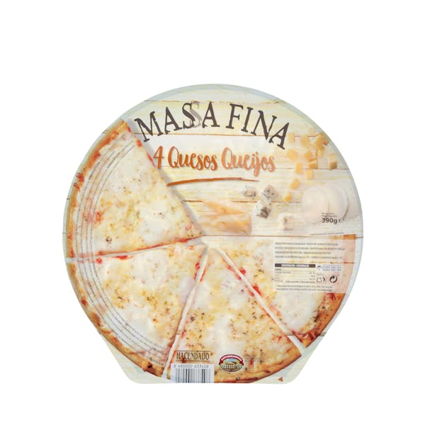 Pizza masa fina 4 quesos Hacendado ultracongelada  0.39 kg en Mercadona