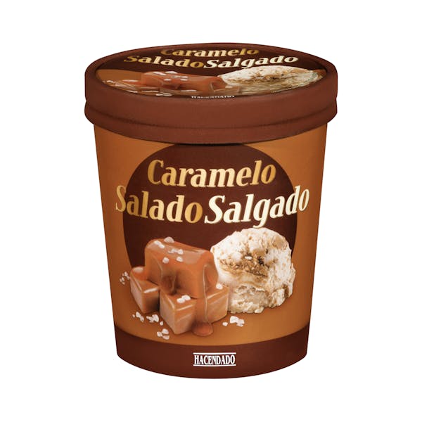 Helado caramelo con salsa de caramelo salado y trozos de caramelo Hacendado Bote 500 ml en Mercadona