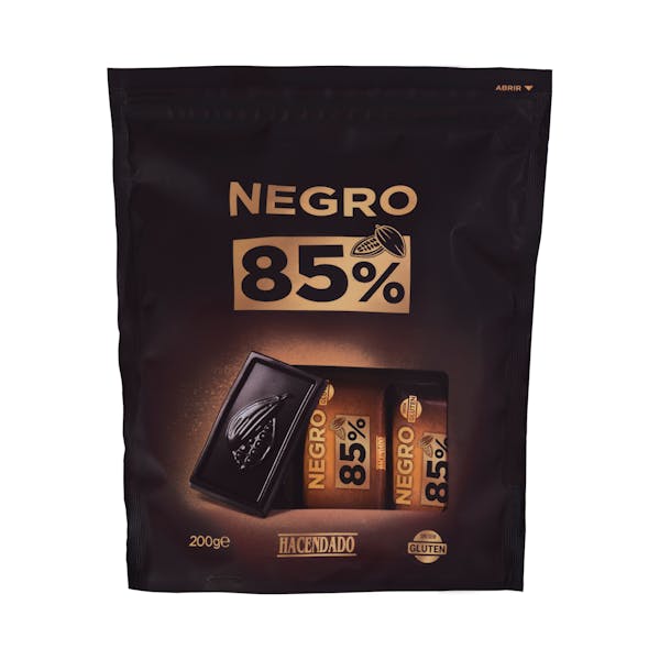 Porciones de Chocolate negro 85% cacao extrafino Hacendado Paquete 0.2 kg en Mercadona