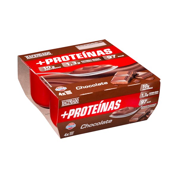 Natillas +Proteínas chocolate Hacendado 1,3 g m.g 10 g proteínas 4 ud. X 0.12 kg en Mercadona