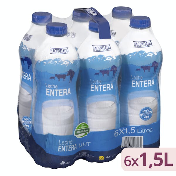 Leche entera Hacendado 6 botellas X 1.5 L en Mercadona