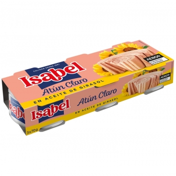 Atún claro en aceite de girasol Isabel pack de 3 latas de 52 g. en Carrefour