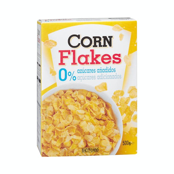 Cereales copos de maíz Corn Flakes Hacendado 0% azúcares añadidos Caja 0.5 kg en Mercadona