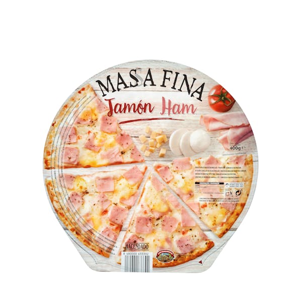 Pizza masa fina jamón Hacendado ultracongelada  0.4 kg en Mercadona