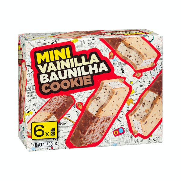 Helado mini sándwich vainilla y cookie Hacendado Caja 510 ml en Mercadona