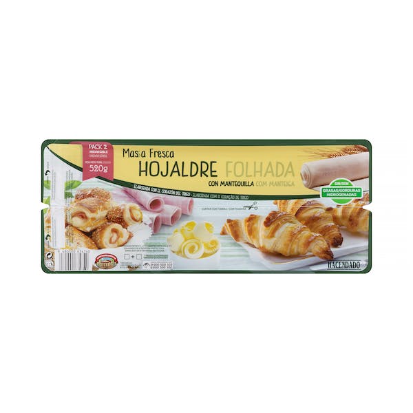 Masa fresca Hacendado hojaldre con mantequilla 2 paquetes X 0.26 kg en Mercadona