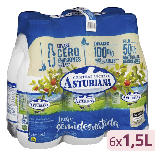 Leche semidesnatada Asturiana 6 botellas X 1.5 L en Mercadona