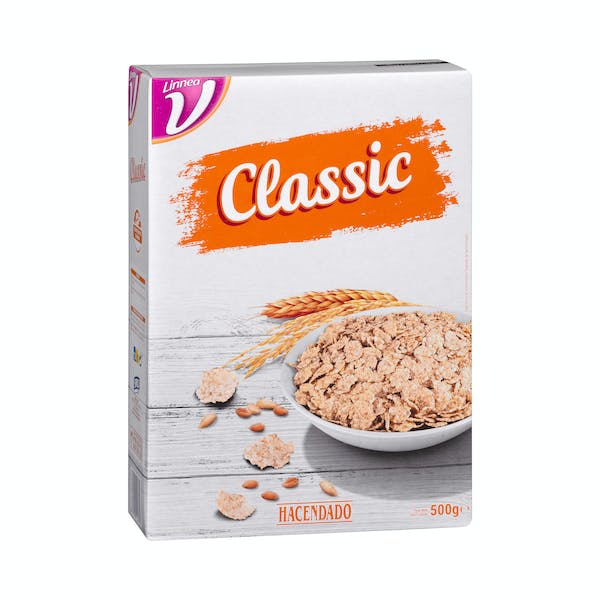 Cereales copos de arroz y trigo integral Classic Hacendado Caja 0.5 kg en Mercadona