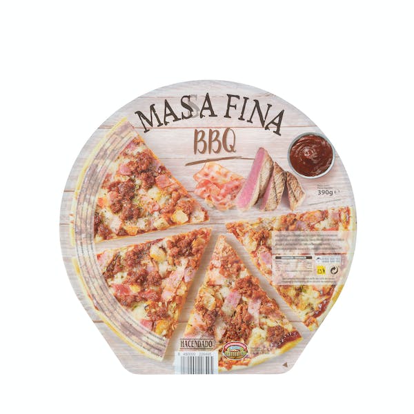 Pizza masa fina Barbacoa Hacendado ultracongelada  0.39 kg en Mercadona
