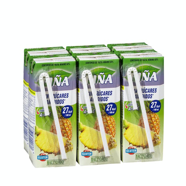 Néctar de piña Hacendado sin azúcares añadidos 6 mini bricks X 200 ml en Mercadona