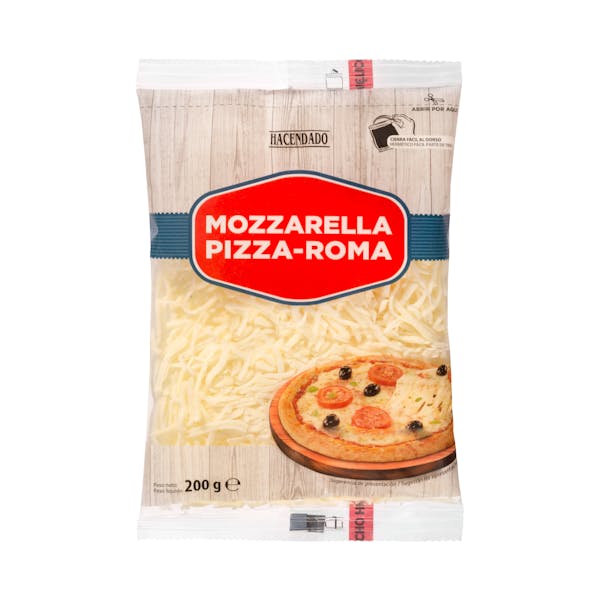 Queso rallado mozzarella Hacendado pizza-Roma Paquete 0.2 kg en Mercadona
