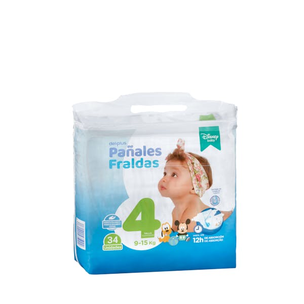Pañales bebé talla 4 de 9-15 kg Deliplus Paquete 34 ud en Mercadona