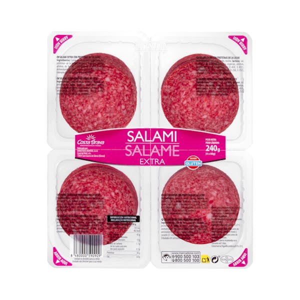 Precio en Mercadona de Salami extra Hacendado lonchas 4 paquetes X 0.06