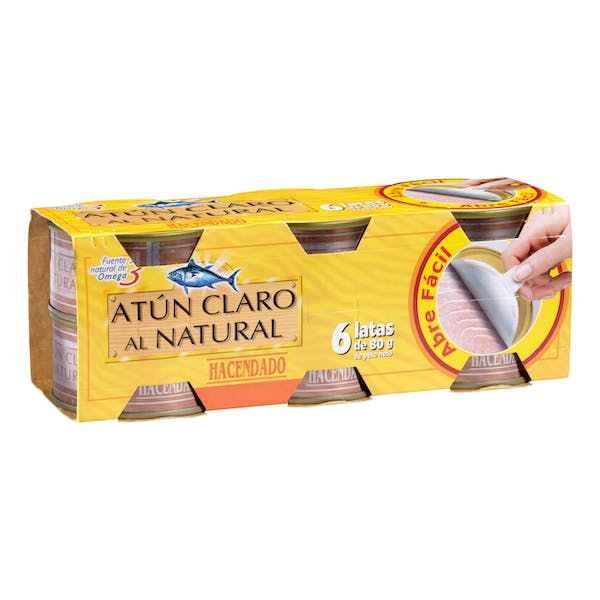 Atún claro al natural Hacendado 6 latas X 0.06 kg en Mercadona