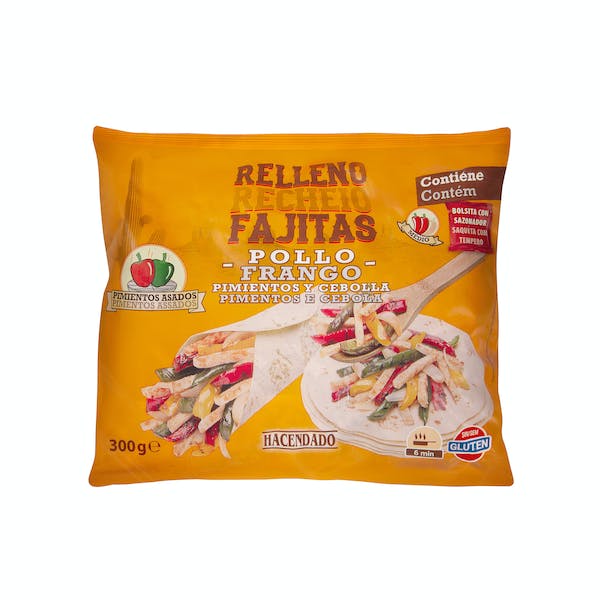 Relleno fajitas pollo, pimientos y cebolla Hacendado ultracongelado Paquete 0.3 kg en Mercadona