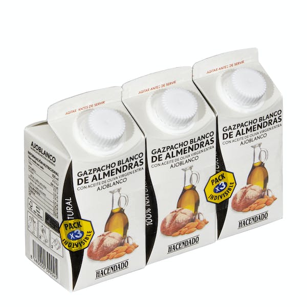 Gazpacho blanco de almendras Hacendado con ajo blanco 3 mini bricks X 330 ml en Mercadona