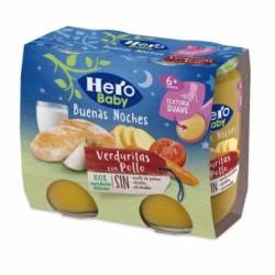 Tarrito de verduritas con pollo desde 6 meses Hero Baby Buenaas Noches sin aceite de palma pack de 2 unidades 190 g.