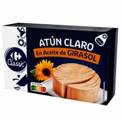 Atún claro en aceite de girasol Classic Carrefour 143 g.