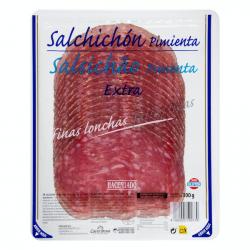 Salchichón extra pimienta Hacendado finas lonchas Paquete 0.1 kg