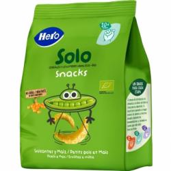 Snack infantil desde 10 meses guisantes y maíz ecológico Hero Solo sin gluten sin aceite de palma 40 g.