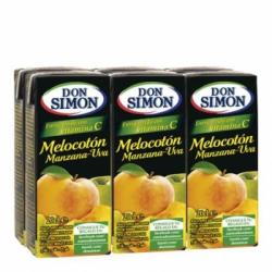 Zumo de melocotón, manzana y uva Don Simón pack de 6 briks de 20 cl.